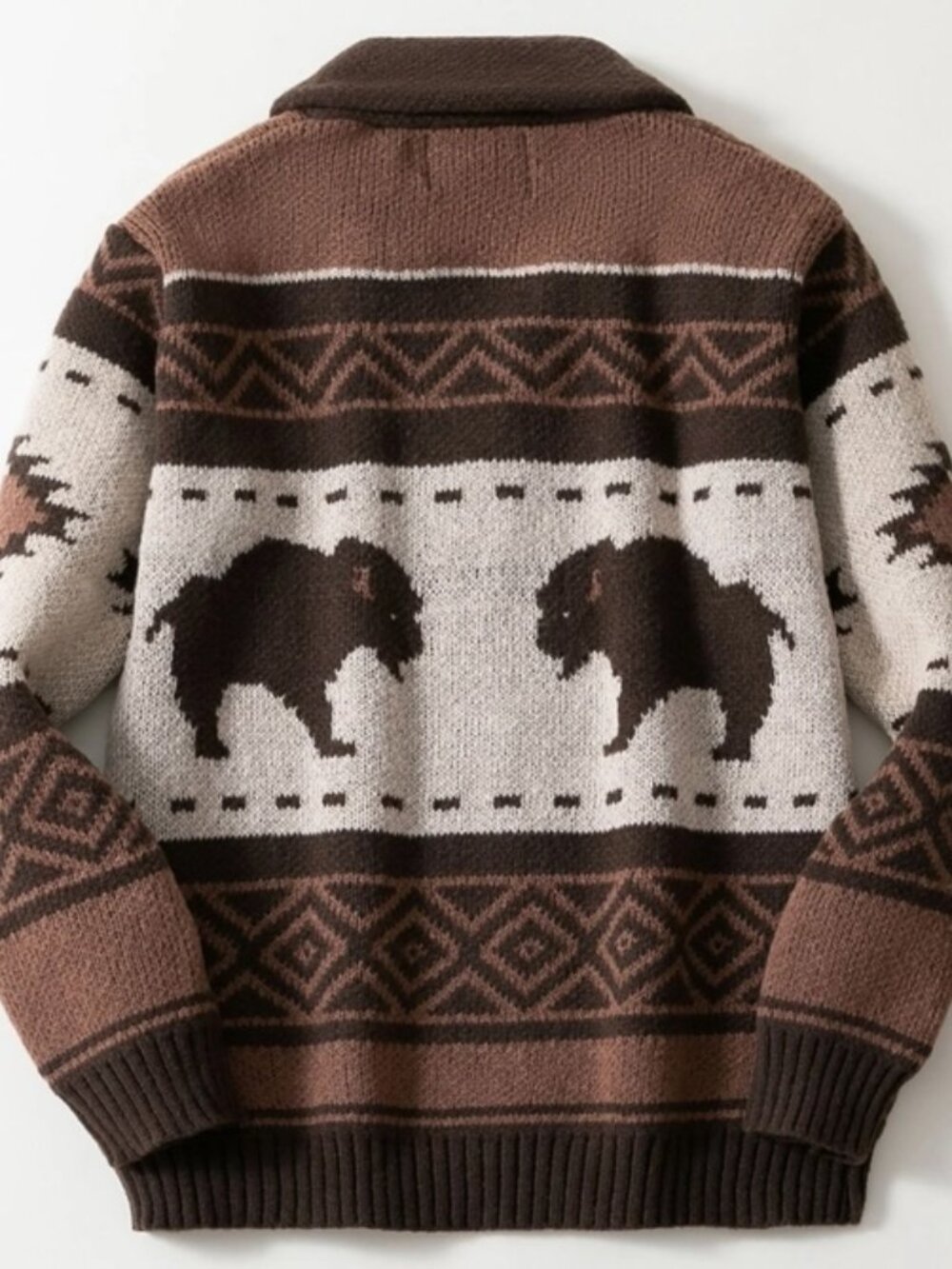 Southwestern Vintage Aztec Buffalo Zip-Up Knit Sweater - Picture 2 of 6